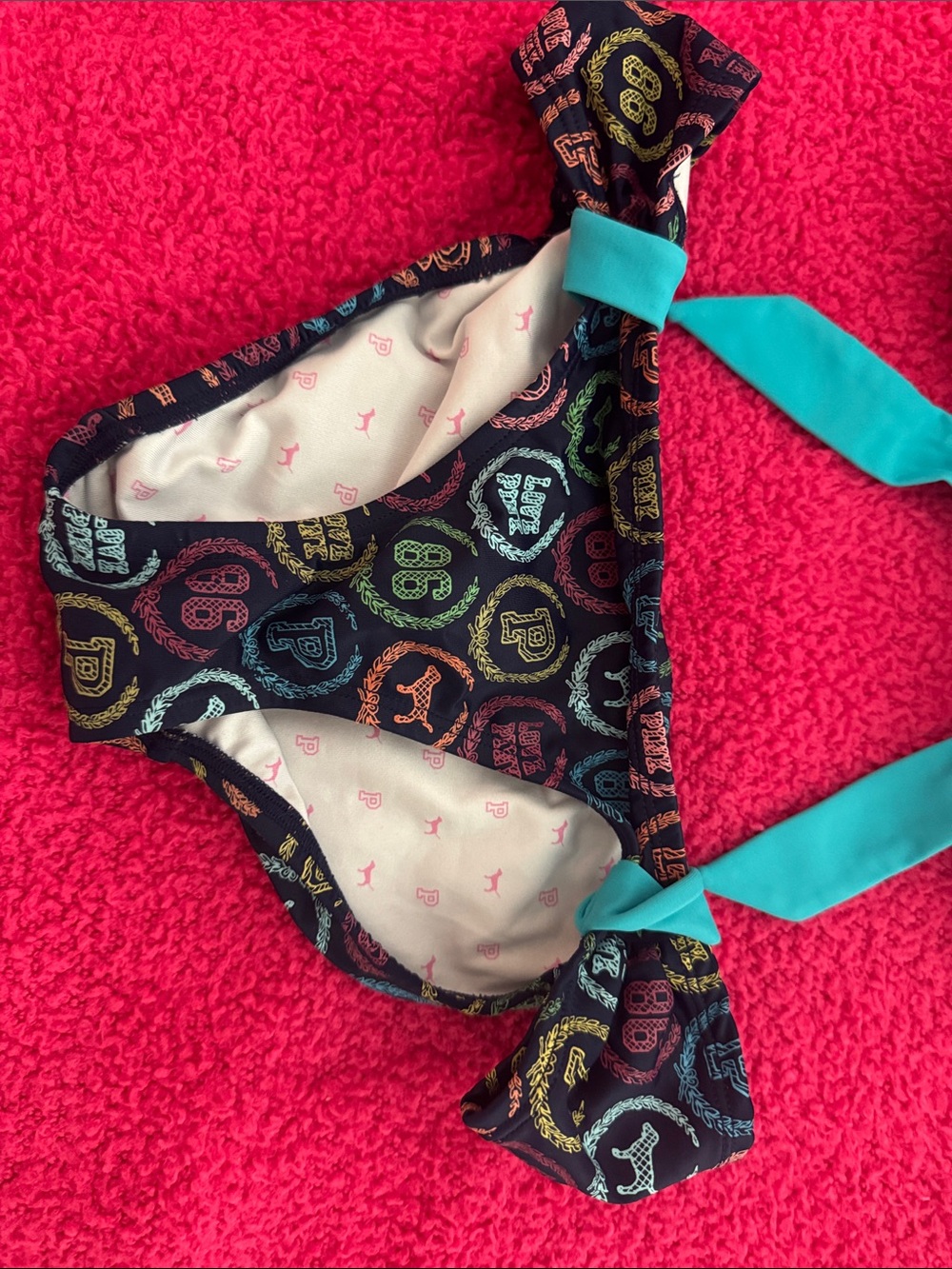 Victoria's Secret Black Multicolor Patterned Bandeau Bikini with Teal Tie - Picture 4 of 8